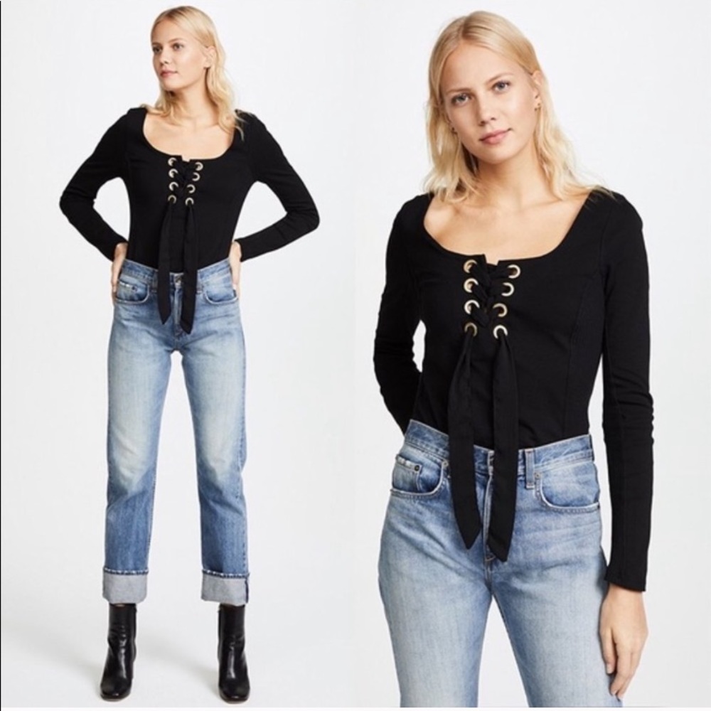 Free People Looking Back Long Sleeve Lace Up Top